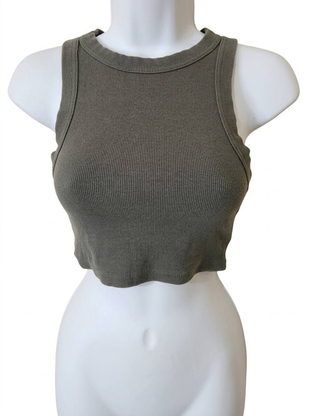 Princess Polly Olive Ribbed Cropped Tank